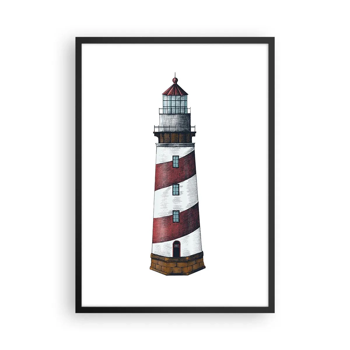 Plakat w czarnej ramie - Ilustracja latarni morskiej w klasycznym stylu - 50x70cm - Zawsze na straży - Nowoczesna dekoracja ścienna do salonu i sypialni ARTTOR