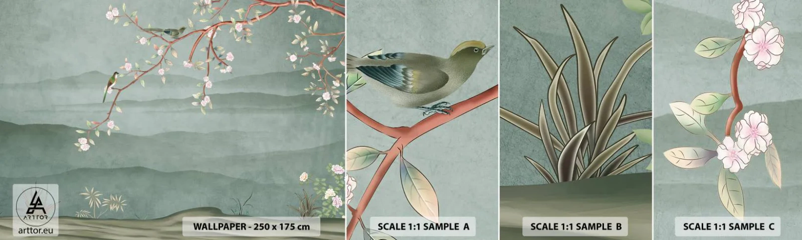 Fototapeta Próbka Standard Eco - Wiosna, ach, to ty - Pastelowy, Ptaki, Kwiaty - 100x30 cm