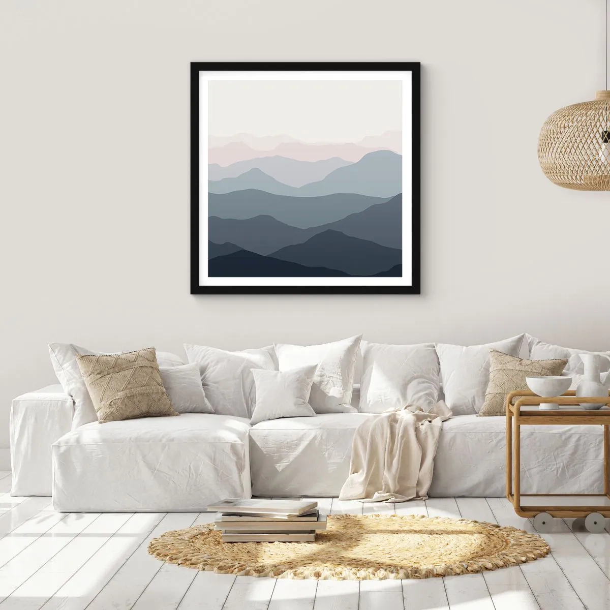 Plakat w czarnej ramie - Fale gór - 30x30 cm