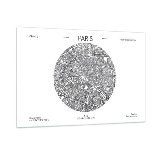 Obraz na szkle - Mapa Paryża w okrągłej formie czarno-białej ilustracji - 120x80cm - Anatomia Paryża - Nowoczesna dekoracja ścienna do salonu, kuchni i sypialni ARTTOR