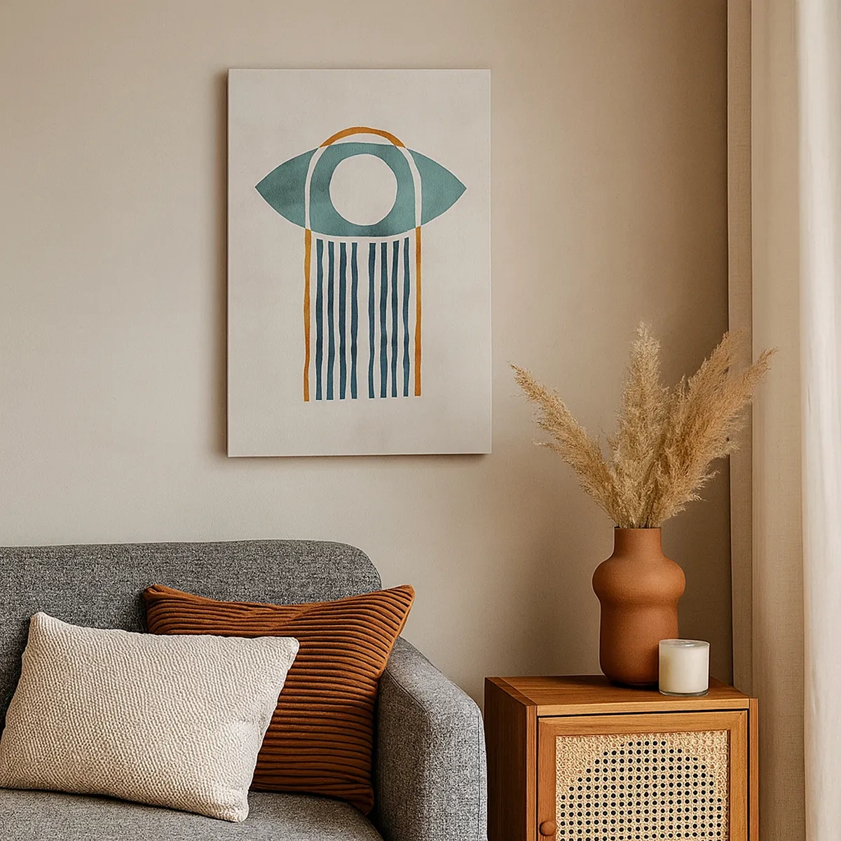 Obraz na płótnie - Minimalistyczna grafika przedstawiająca stylizowane oko - 50x70cm - Znaki i rytuały - Nowoczesna dekoracja ścienna do salonu, kuchni i sypialni ARTTOR