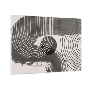 Obraz na szkle - Nowoczesna abstrakcja z czarnymi i białymi liniami i owalem - 70x50cm - Owal zwycięża - Nowoczesna dekoracja ścienna do salonu i sypialni ARTTOR