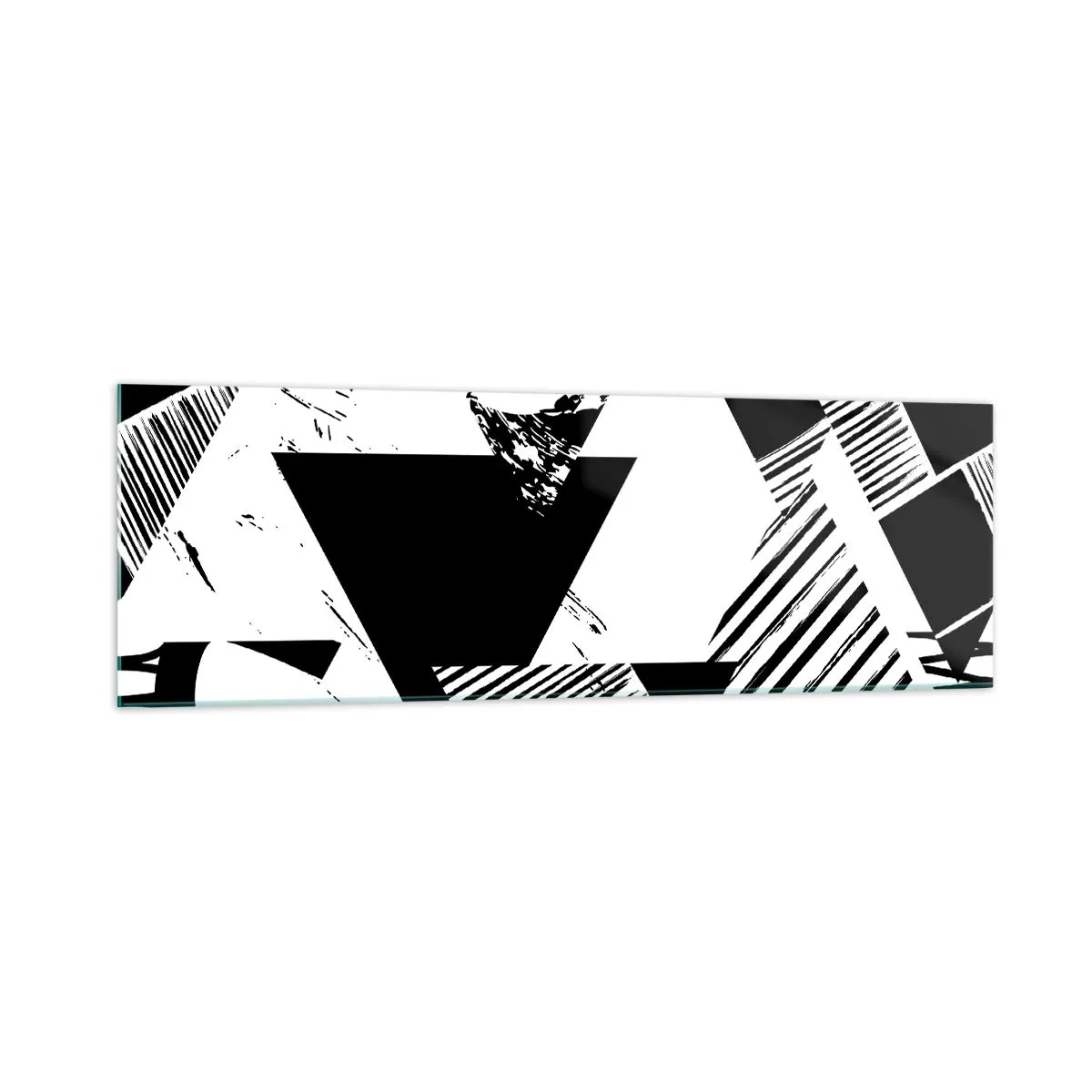Obraz na szkle - Geometryczne wzory w czarno-białej minimalistycznej formie - 160x50cm - Deszcz trójkątów - Nowoczesna dekoracja ścienna do salonu i sypialni ARTTOR