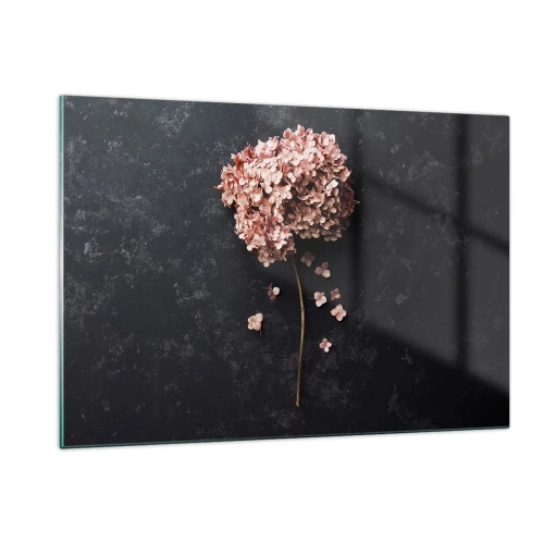 Obraz na szkle - Sucha hortensja na ciemnym tle z rozsypanymi płatkami - 120x80cm - Prawdziwie romantyczny znak - Nowoczesna dekoracja ścienna do salonu, kuchni i sypialni ARTTOR