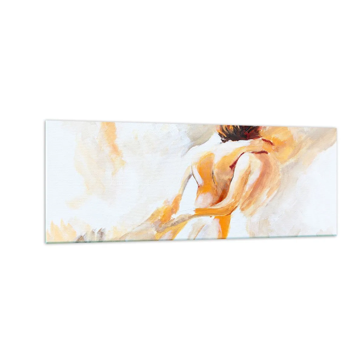 Obraz na szkle - Abstrakcyjna scena romantycznego uścisku - 140x50cm - W niebie bliskości - Nowoczesna dekoracja ścienna do salonu i sypialni ARTTOR