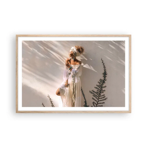 Plakat w ramie jasny dąb - Słońce i dziewczyna - 91x61 cm