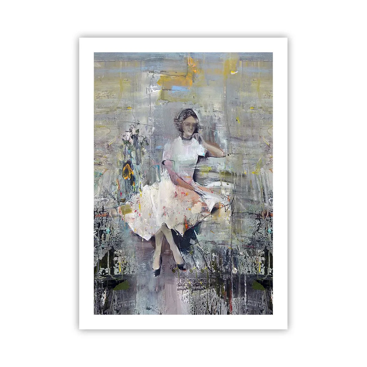 Plakat - Abstrakcyjna postać kobiety w sukni na tle tekstur - 50x70cm - Klasyczna i nowoczesna - Nowoczesna dekoracja ścienna do salonu, kuchni i sypialni ARTTOR