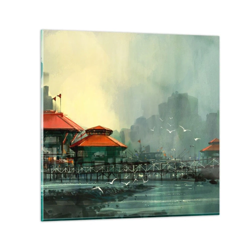 Obraz na szkle - Słotny dzień w porcie - 60x60 cm