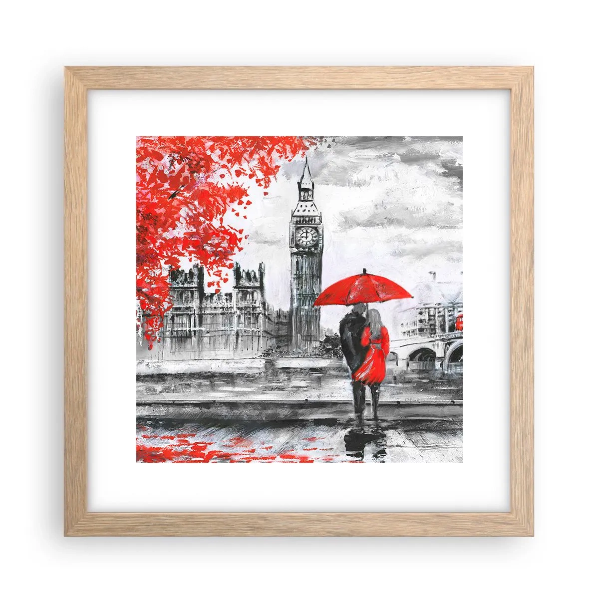 Plakat w ramie jasny dąb - Zakochani w Londynie - 30x30 cm