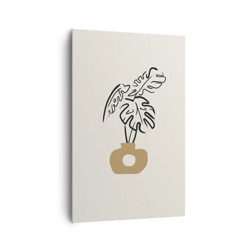 Obraz na płótnie - Minimalistyczna grafika przedstawiająca monsterę w wazonie - 80x120cm - Monstera – ozdoba domu - Nowoczesna dekoracja ścienna do salonu i sypialni ARTTOR
