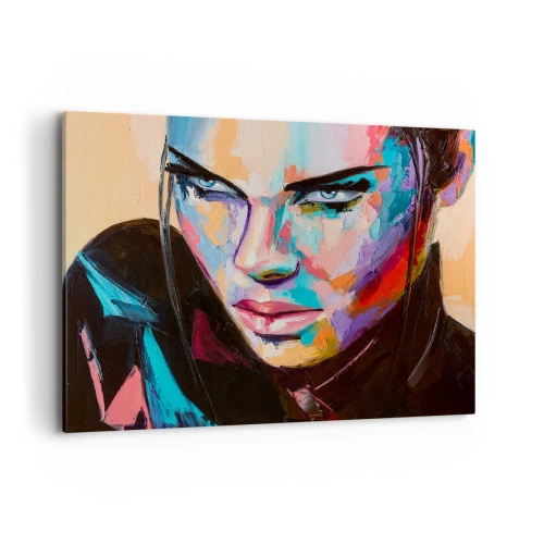 Obraz na płótnie - Portret kobiety w wyrazistych kolorach abstrakcyjnych - 120x80cm - Dzikość serca - Nowoczesna dekoracja ścienna do salonu, kuchni i sypialni ARTTOR