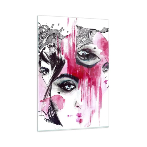 Obraz na szkle - Abstrakcyjna twarz w odcieniach różu i czerni - 80x120cm - Abstrakcyjne oczy - Nowoczesna dekoracja ścienna do salonu i sypialni ARTTOR