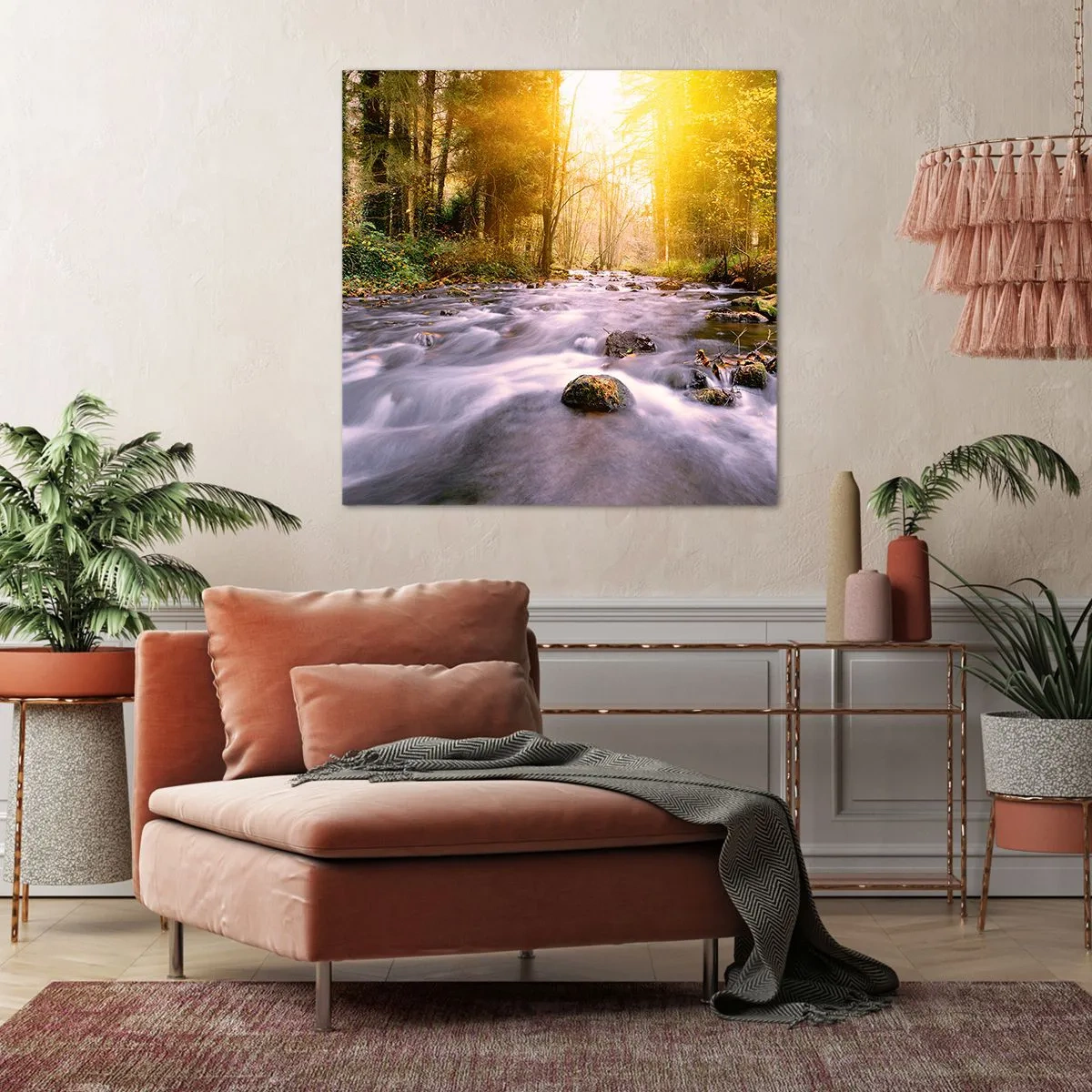 Obraz na płótnie - Malachit w srebrno-złotej oprawie - 70x70 cm