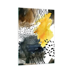 Obraz na szkle - Abstrakcyjna kompozycja z plamami i liniami w kolorach ziemi - 50x70cm - Spotkanie żywiołów - Nowoczesna dekoracja ścienna do salonu, kuchni i sypialni ARTTOR