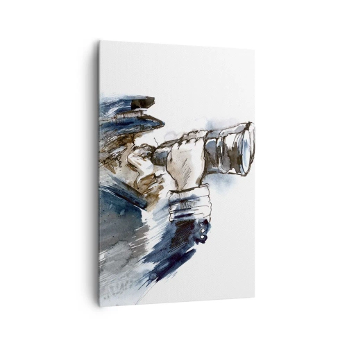 Obraz na płótnie - Kapitan z lornetką w dynamicznej akwarelowej scenie - 80x120cm - Dziesięć w skali Beauforta! - Nowoczesna dekoracja ścienna do salonu i sypialni ARTTOR