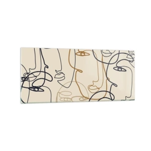Obraz na szkle - Minimalistyczne twarze w stylu line art na jasnym tle - 120x50cm - Portret zwielokrotniony - Nowoczesna dekoracja ścienna do salonu i sypialni ARTTOR