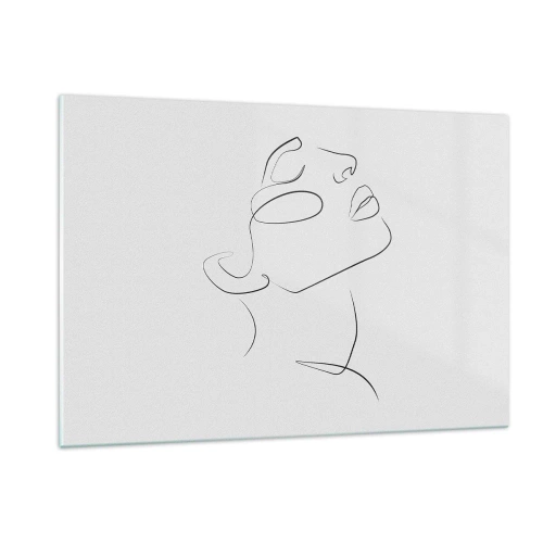 Obraz na szkle - Konturowy szkic kobiecej twarzy zwróconej ku górze - 120x80cm - Meandry marzenia - Nowoczesna dekoracja ścienna do salonu, kuchni i sypialni ARTTOR