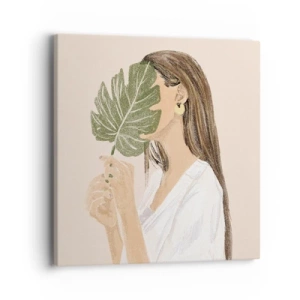 Obraz na płótnie - Tajemniczy portret z wachlarzem - 40x40 cm