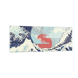 Obraz na szkle - Fale oceanu i zachodzące słońce w stylu japońskim - 140x50cm - Z japońskich inspiracji - Nowoczesna dekoracja ścienna do salonu i sypialni ARTTOR