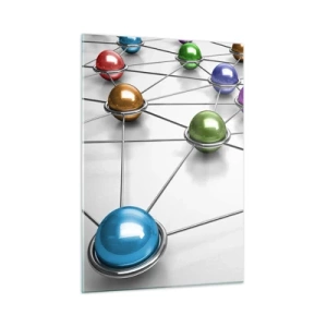 Obraz na szkle - Kolorowe kule połączone liniami na jasnym tle - 50x70cm - Kosmiczna pajęczyna - Nowoczesna dekoracja ścienna do salonu, kuchni i sypialni ARTTOR