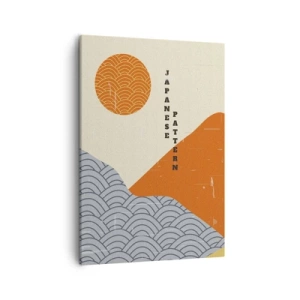 Obraz na płótnie - Japoński wzór z motywem fali, góry i słońca na beżowym tle - 50x70cm - W japońskim duchu - Nowoczesna dekoracja ścienna do salonu, kuchni i sypialni ARTTOR