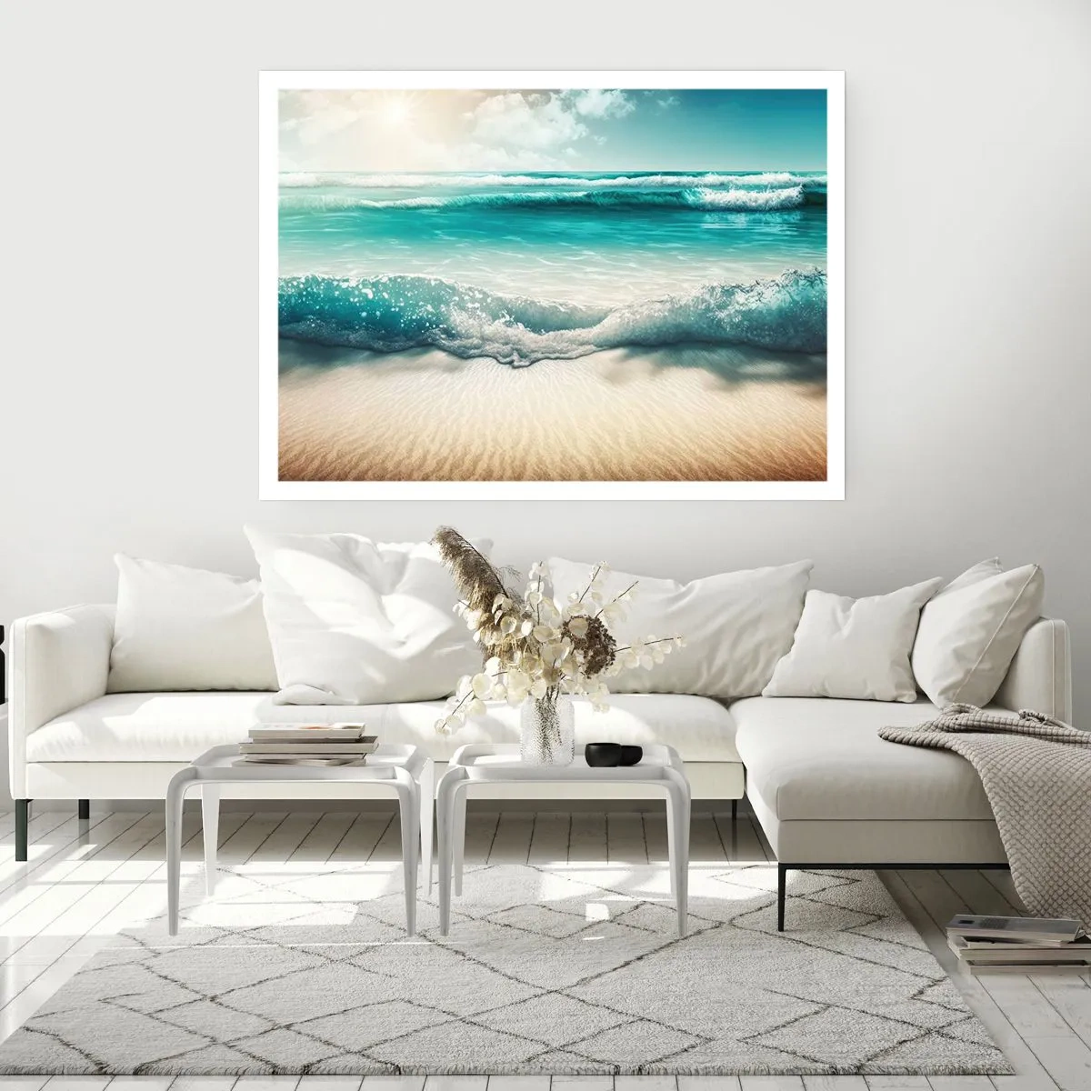 Plakat - Fale oceanu na jasnej piaszczystej plaży - 100x70cm - Spokój oceanu - Nowoczesna dekoracja ścienna do salonu i sypialni ARTTOR