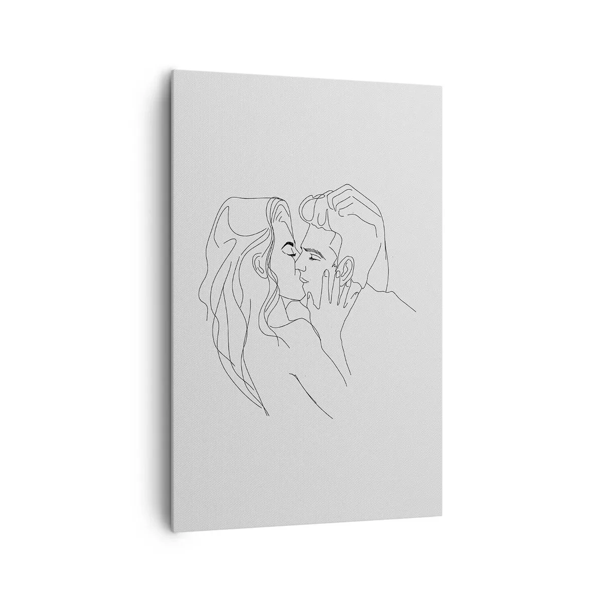 Obraz na płótnie - Kontur pocałunku pary na jasnym tle - 80x120cm - Tą samą kreską - Nowoczesna dekoracja ścienna do salonu i sypialni ARTTOR
