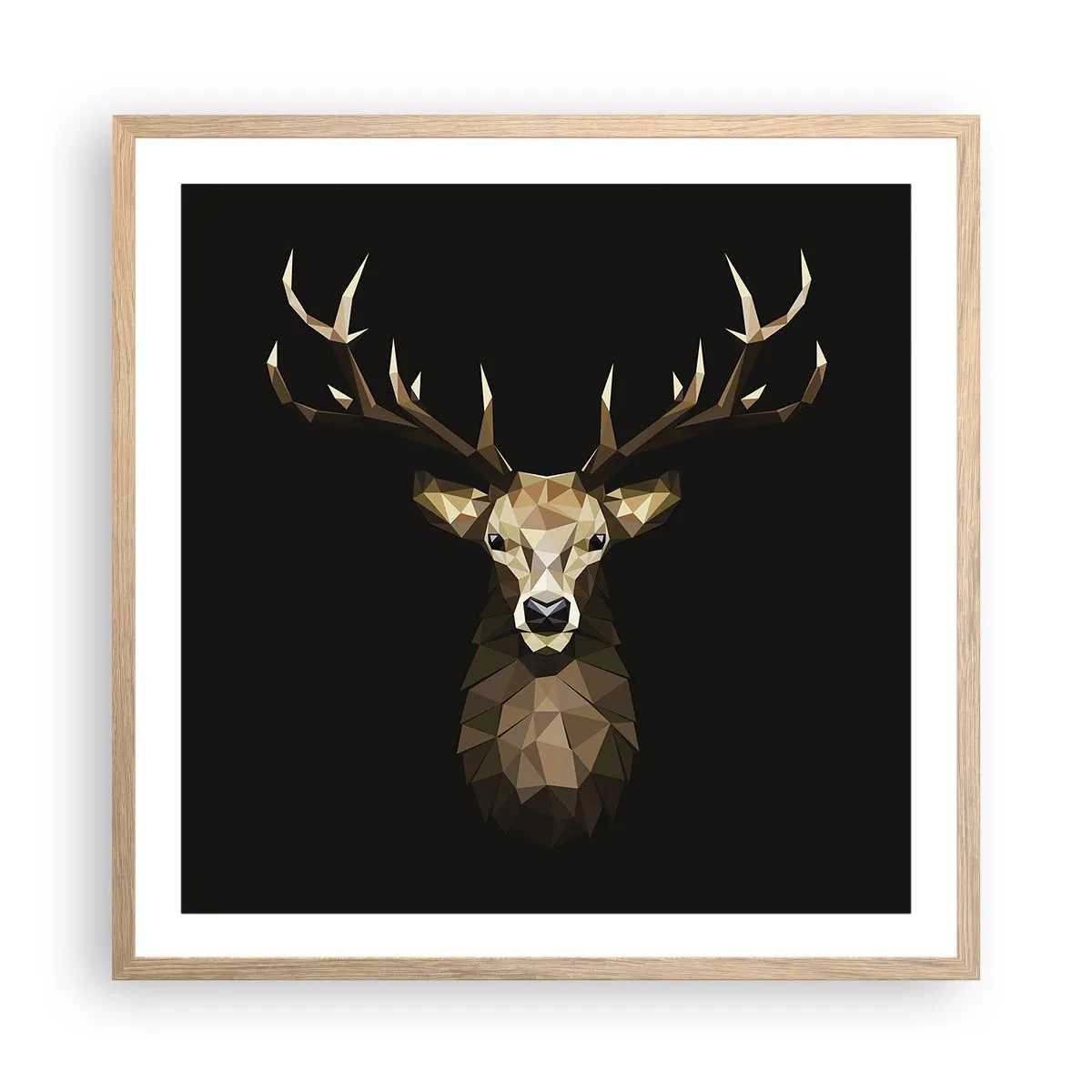 Plakat w ramie jasny dąb - Kubistyczny jeleń - 60x60 cm