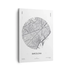 Obraz na płótnie - Minimalistyczna mapa Barcelony w czarnych liniach na białym tle - 50x70cm - Anatomia Barcelony - Nowoczesna dekoracja ścienna do salonu, kuchni i sypialni ARTTOR