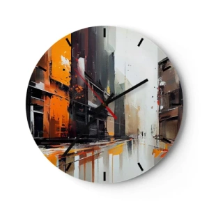 Zegar ścienny - Abstrakcyjna scena miejskiej ulicy z pomarańczowym światłem i deszczem - 30x30cm - Deszczowy dzień - Nowoczesna dekoracja ścienna do salonu, kuchni i sypialni ARTTOR