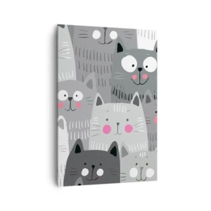 Obraz na płótnie - Zabawny wzór z kotami w odcieniach szarości - 70x100cm - Koci świat - Nowoczesna dekoracja ścienna do salonu i sypialni ARTTOR
