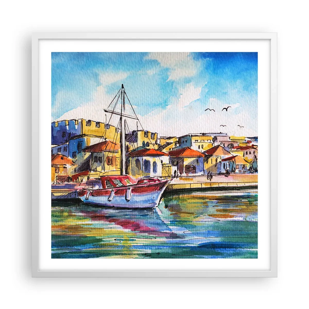 Plakat w białej ramie - Tęczowe popołudnie - 60x60 cm