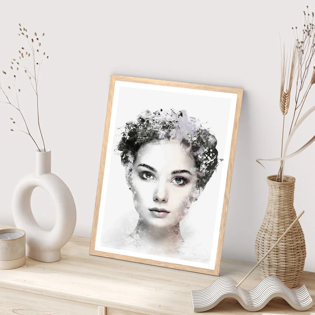 Plakat w ramie jasny dąb - Portret niezwykle stylowy - 40x50 cm