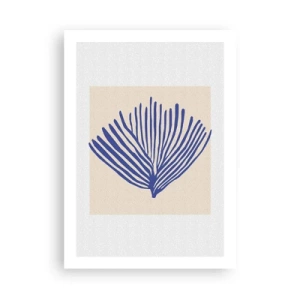 Plakat - Stylizowana grafika wachlarzowej rośliny morskiej - 50x70cm - Niebieski wachlarz - Nowoczesna dekoracja ścienna do salonu, kuchni i sypialni ARTTOR