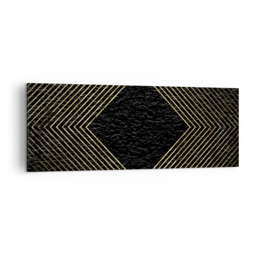 Obraz na płótnie - Czarne tło z geometrycznym wzorem złotych linii - 140x50cm - Geometria w stylu glamour - Nowoczesna dekoracja ścienna do salonu i sypialni ARTTOR