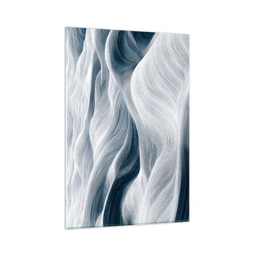 Obraz na szkle - Falujące linie w odcieniach błękitu i bieli - 80x120cm - Biało-błękitne fale - Nowoczesna dekoracja ścienna do salonu i sypialni ARTTOR
