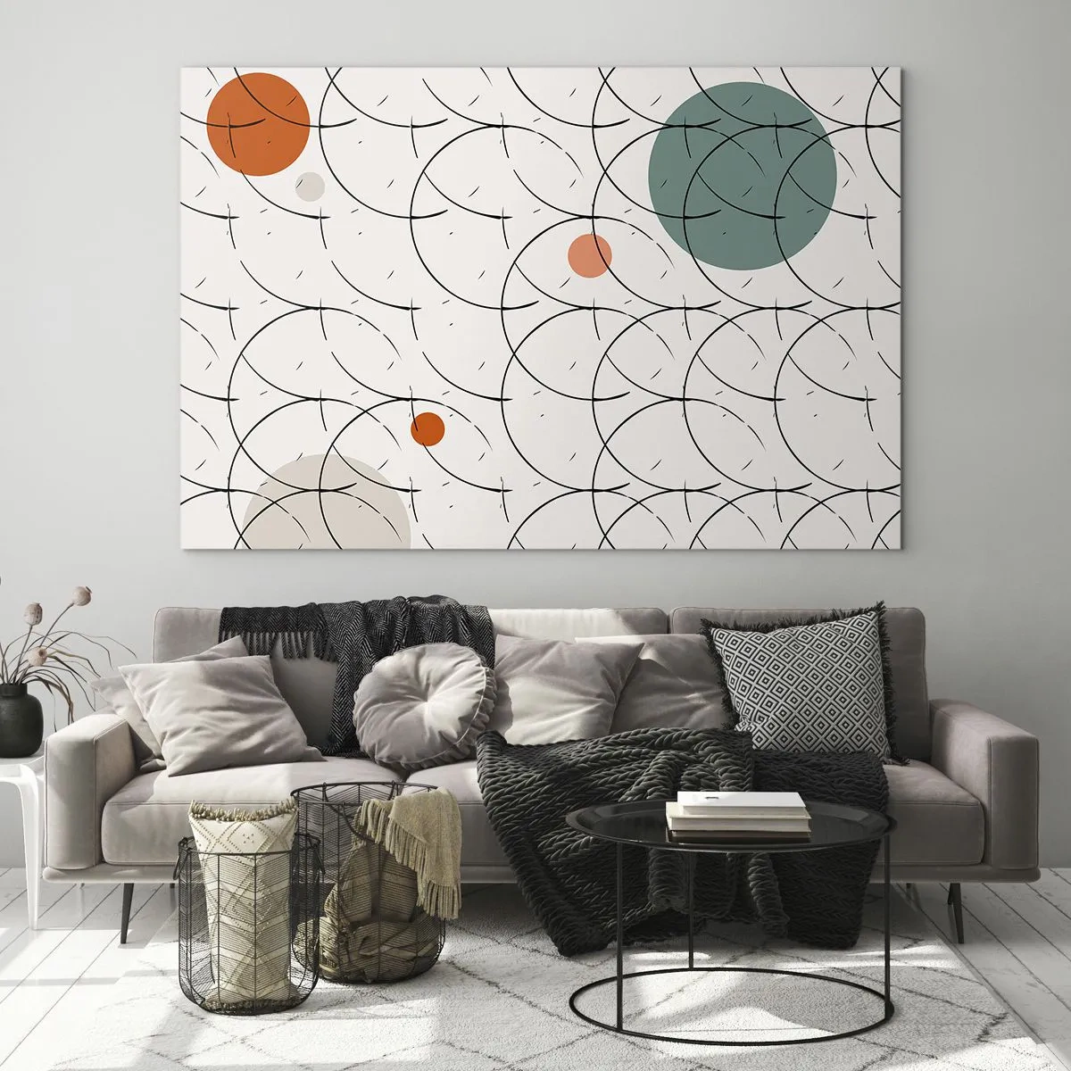 Obraz na szkle - Kolorowe koła i czarne linie na jasnym tle w stylu pop-art - 70x50cm - W pop-artowym duchu - Nowoczesna dekoracja ścienna do salonu i sypialni ARTTOR