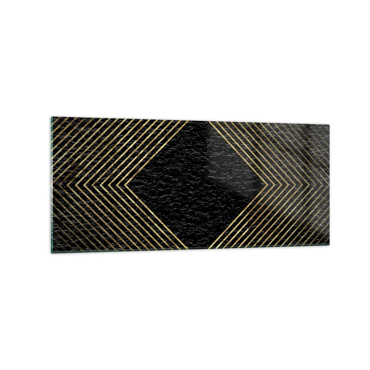 Obraz na szkle - Czarne tło z geometrycznym wzorem złotych linii - 120x50cm - Geometria w stylu glamour - Nowoczesna dekoracja ścienna do salonu i sypialni ARTTOR