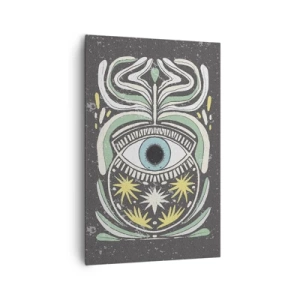Obraz na płótnie - Symboliczne oko w otoczeniu abstrakcyjnych wzorów - 80x120cm - Plemienne rytuały - Nowoczesna dekoracja ścienna do salonu i sypialni ARTTOR