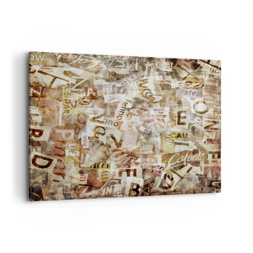 Obraz na płótnie - Abstrakcyjna kompozycja z literami i wycinkami tekstu - 100x70cm - Zjednoliterzam paplomanię - Nowoczesna dekoracja ścienna do salonu, kuchni i sypialni ARTTOR