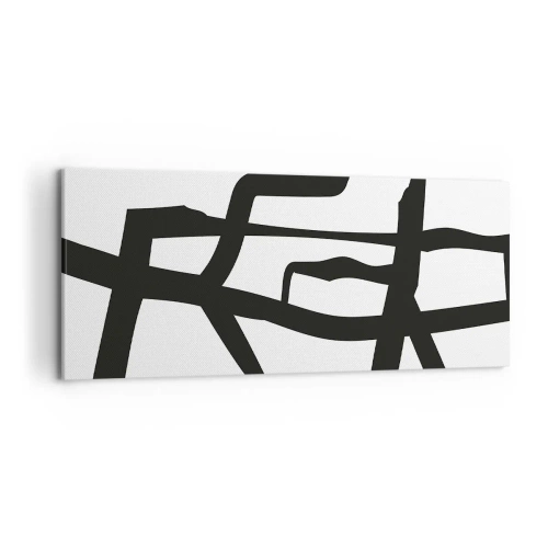 Obraz na płótnie - Minimalistyczny czarno-biały wzór z geometrycznymi liniami - 120x50cm - Czarno-biała konstrukcja - Nowoczesna dekoracja ścienna do salonu i sypialni ARTTOR