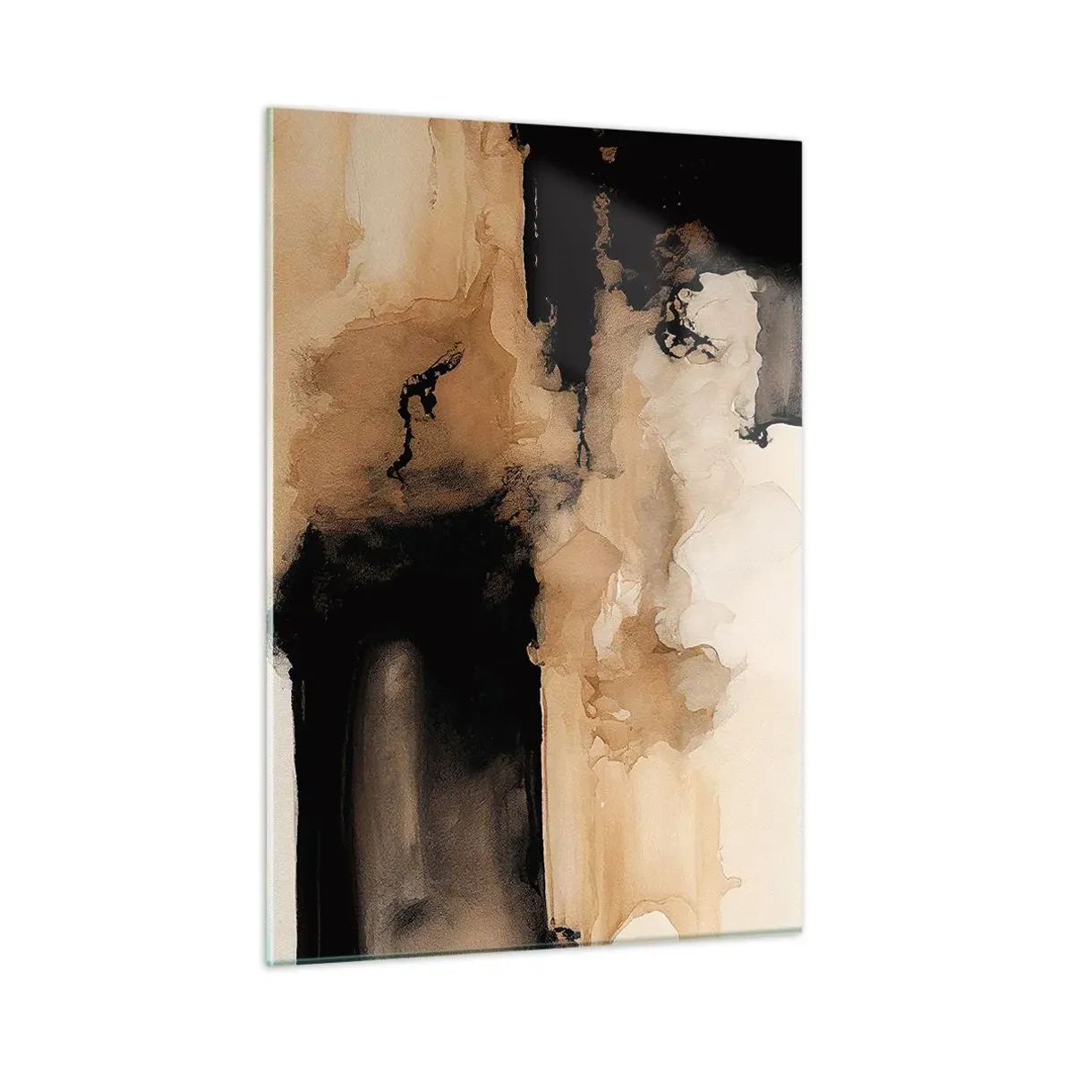 Obraz na szkle - Abstrakcyjna forma w czerni i brązie na jasnym tle - 50x70cm - Abstrakcja intrygująca - Nowoczesna dekoracja ścienna do salonu, kuchni i sypialni ARTTOR