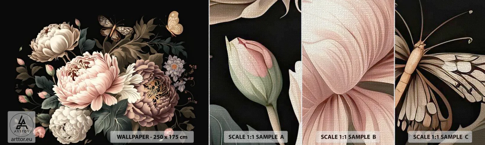 Fototapeta Próbka Premium Canvas - W barokowym stylu - Botanika, Kwiaty, Shabby Chic - 100x30 cm