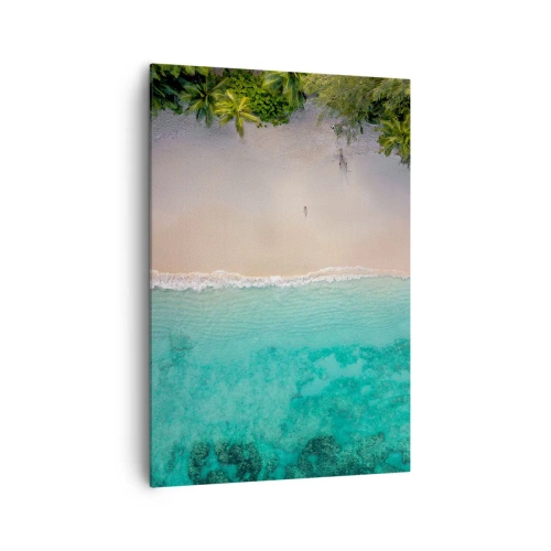 Obraz na płótnie - Tropikalna plaża z turkusową wodą z lotu ptaka - 70x100cm - Rajska plaża - Nowoczesna dekoracja ścienna do salonu i sypialni ARTTOR