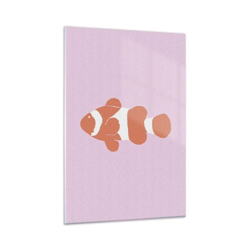 Obraz na szkle - Minimalistyczna ilustracja błazenka na pastelowym tle - 80x120cm - W koralu jej do twarzy i do ogona - Nowoczesna dekoracja ścienna do salonu i sypialni ARTTOR