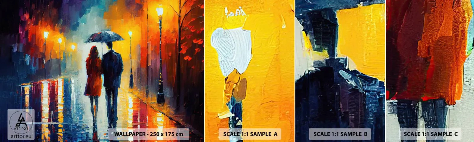 Fototapeta Próbka Standard Eco - Razem – kolorowa noc - Para, Romantyczny, Spacer - 100x30 cm