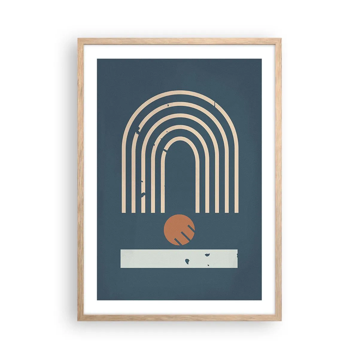 Plakat w ramie jasny dąb - Geometria na granacie - 50x70 cm