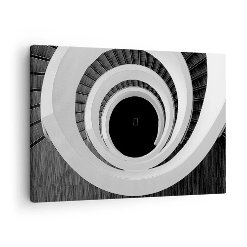 Obraz na płótnie - Czarno-biała spirala schodów w nowoczesnym stylu - 70x50cm - Do istoty rzeczy - Nowoczesna dekoracja ścienna do salonu i sypialni ARTTOR