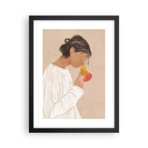 Plakat w czarnej ramie - Dziewczyna i kwiaty - 30x40 cm
