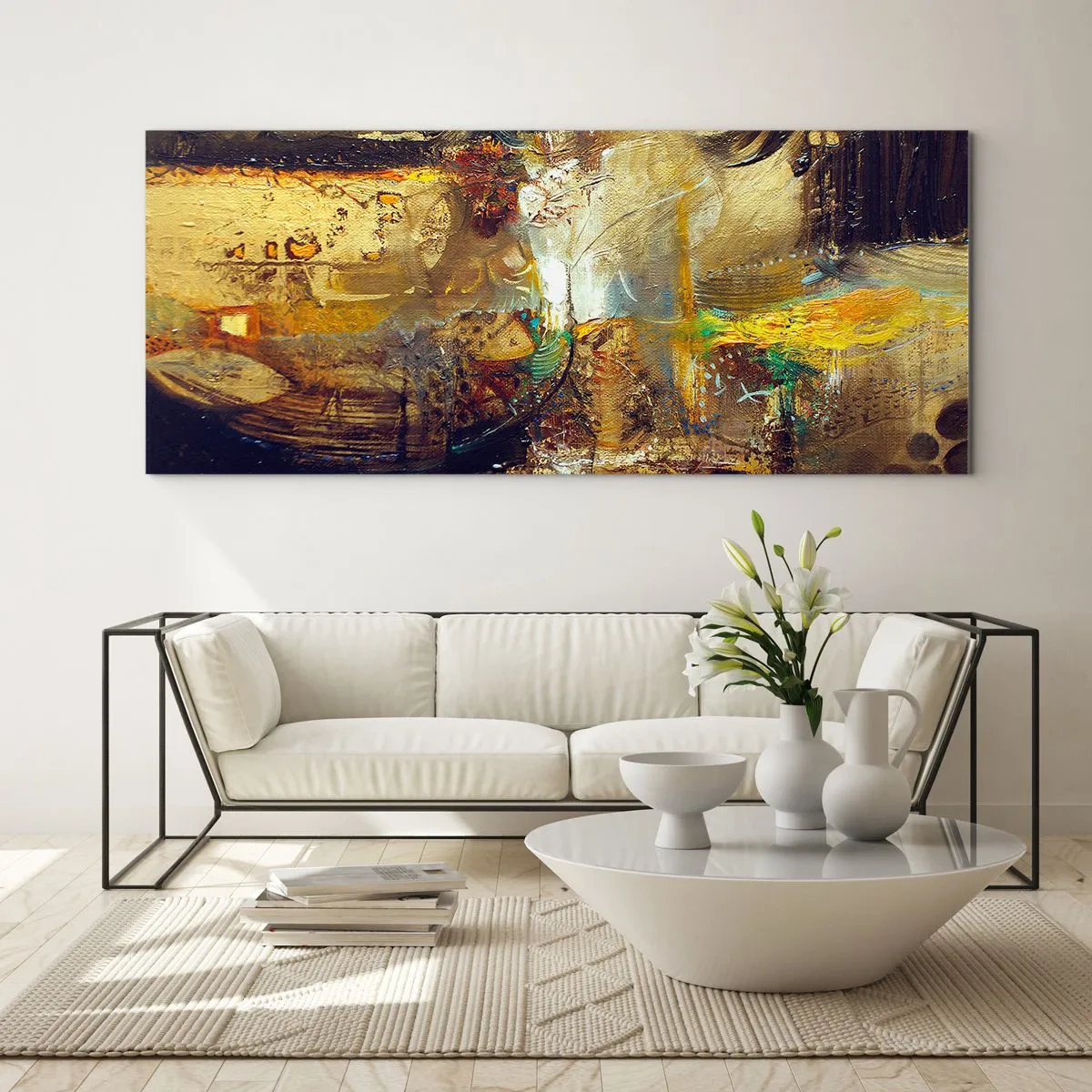 Obraz na szkle - Abstrakcyjna martwa natura w ciepłych barwach - 140x50cm - Zimno, cieplej, gorąco - Nowoczesna dekoracja ścienna do salonu i sypialni ARTTOR